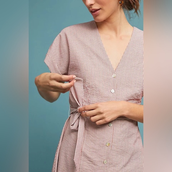 Striped V-Neck Button-Down Dress Anthropologie dRA - Picture 2 of 8